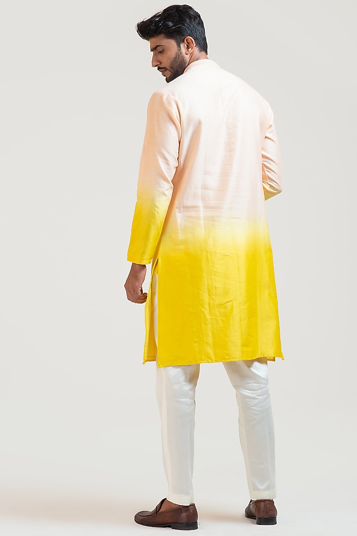 Peach & Yellow Ombre Motif Embroidered Kurta Set by PAARSH at Pernia's Pop Up Shop