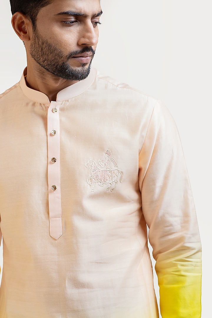 Peach & Yellow Ombre Motif Embroidered Kurta Set by PAARSH at Pernia's Pop Up Shop