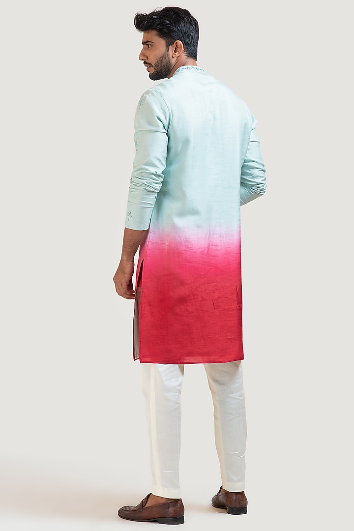Blue To Red Ombre Embroidered Kurta Set by PAARSH at Pernia's Pop Up Shop