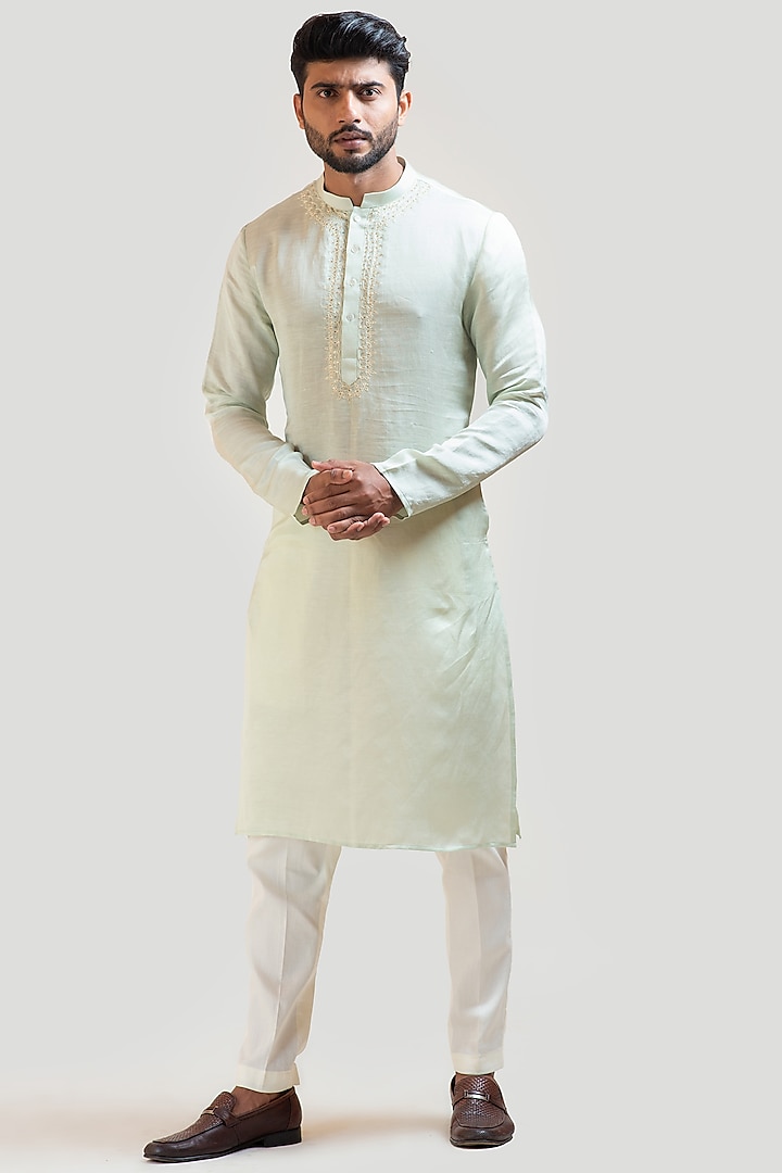 Mint Green Embroidered Kurta Set by PAARSH