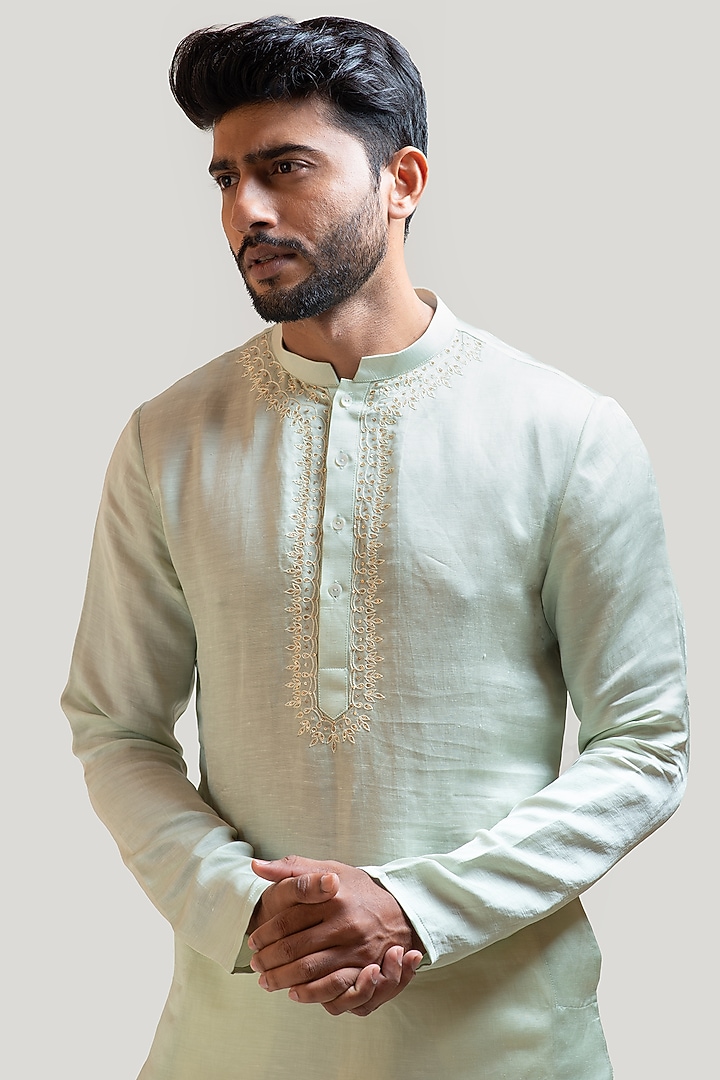 Mint Green Embroidered Kurta Set by PAARSH at Pernia's Pop Up Shop