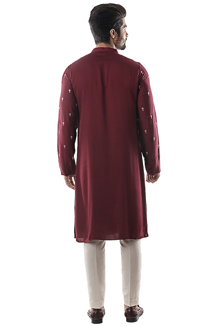 Maroon Modal Satin Kurta Set by PAARSH at Pernia's Pop Up Shop