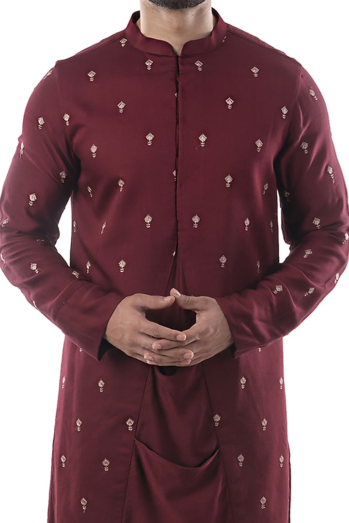 Maroon Modal Satin Kurta Set by PAARSH at Pernia's Pop Up Shop