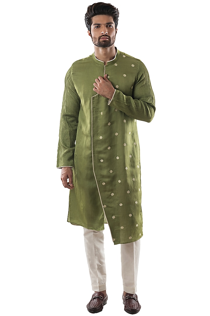 Green Malai Cotton Kurta by PAARSH at Pernia's Pop Up Shop