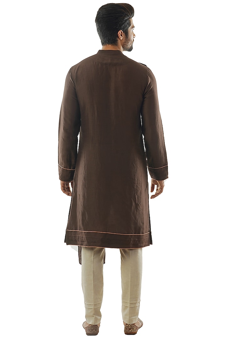 Soil Brown Linen Satin Kurta Set by PAARSH at Pernia's Pop Up Shop