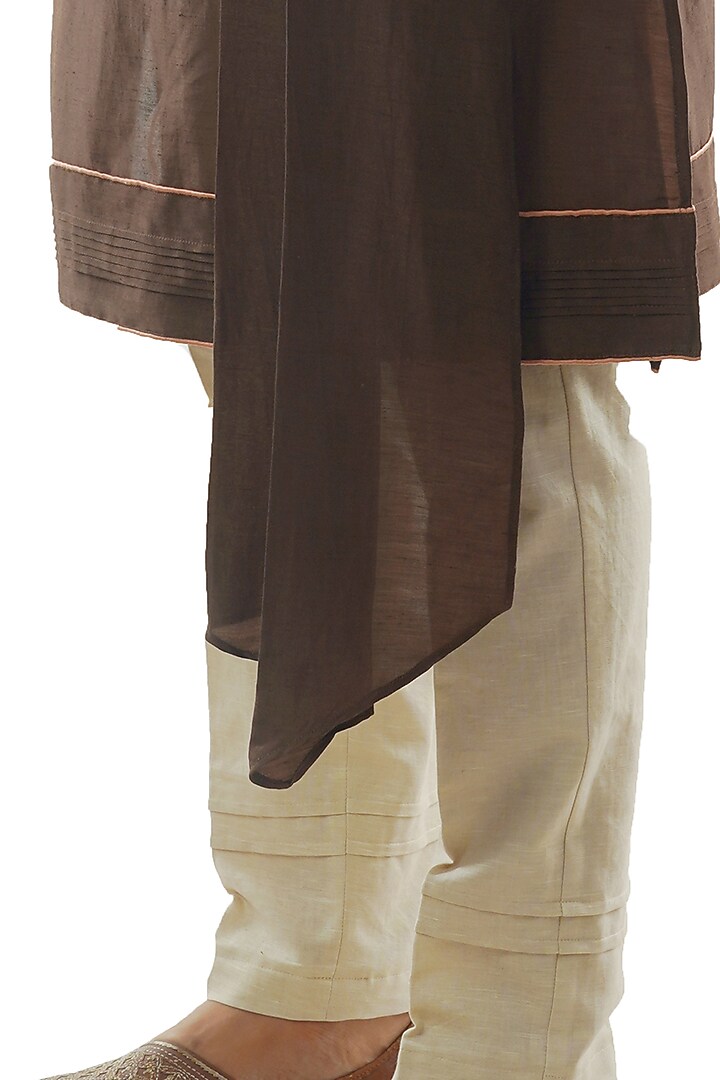 Soil Brown Linen Satin Kurta Set by PAARSH at Pernia's Pop Up Shop
