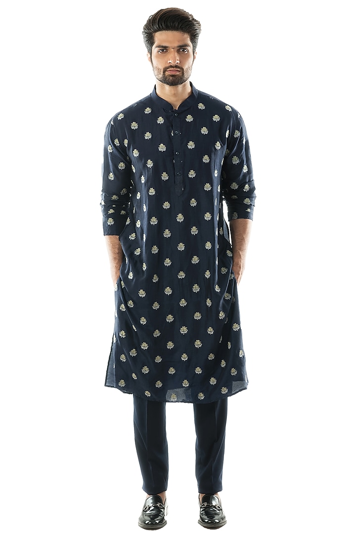 Opal Blue Embroidered Kurta Set by PAARSH at Pernia's Pop Up Shop