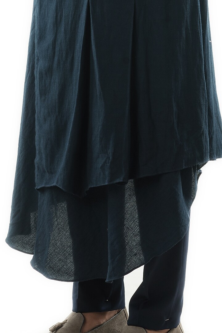 Navy Blue Khadi Layered Kurta Set by PAARSH at Pernia's Pop Up Shop