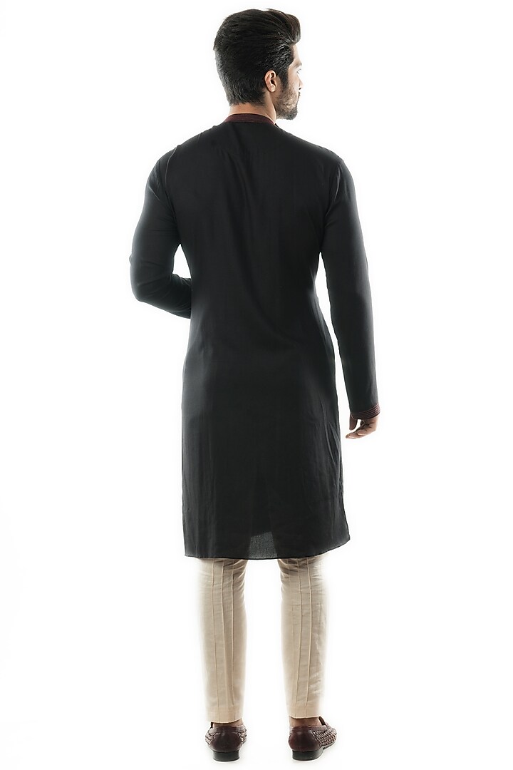 Black Embroidered Pleated Kurta Set by PAARSH at Pernia's Pop Up Shop