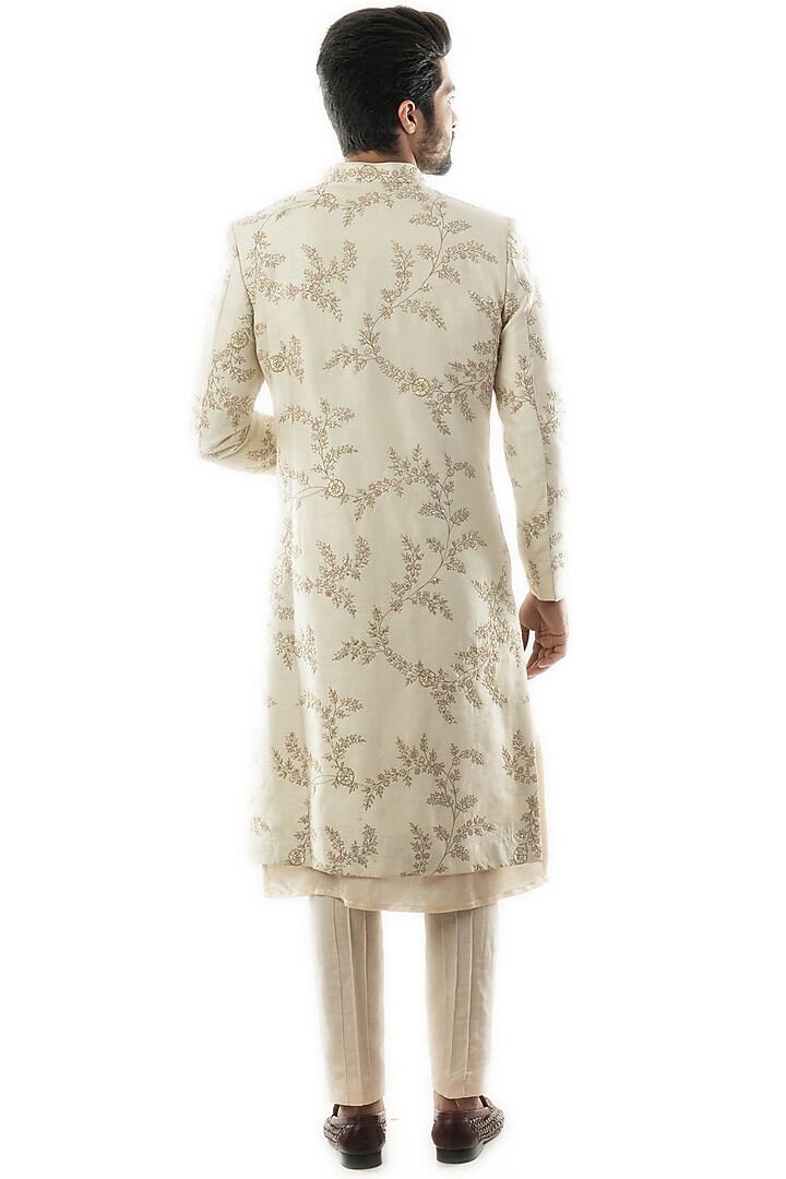 Cream Hand Embroidered Wedding Sherwani Set by PAARSH at Pernia's Pop Up Shop