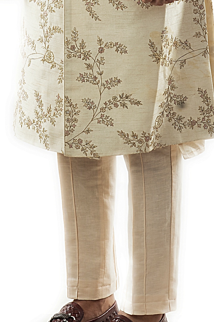 Cream Hand Embroidered Wedding Sherwani Set by PAARSH at Pernia's Pop Up Shop