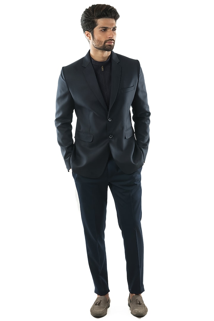 Charcoal Blue Terrycot Blazer Set by PAARSH at Pernia's Pop Up Shop