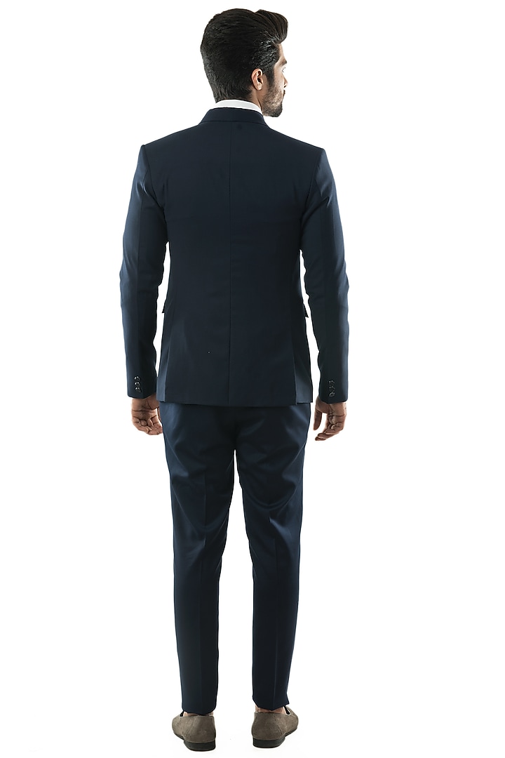 Navy Blue Terrycot One-Button Blazer Set by PAARSH at Pernia's Pop Up Shop