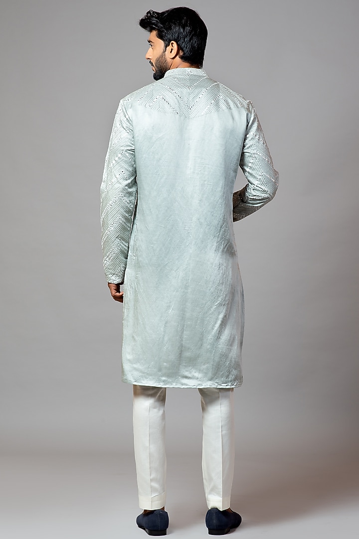 Sea Green Cotton Silk Embroidered Kurta Set by PAARSH at Pernia's Pop Up Shop