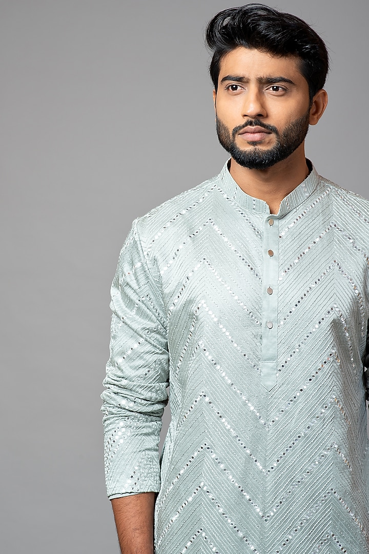 Sea Green Cotton Silk Embroidered Kurta Set by PAARSH at Pernia's Pop Up Shop