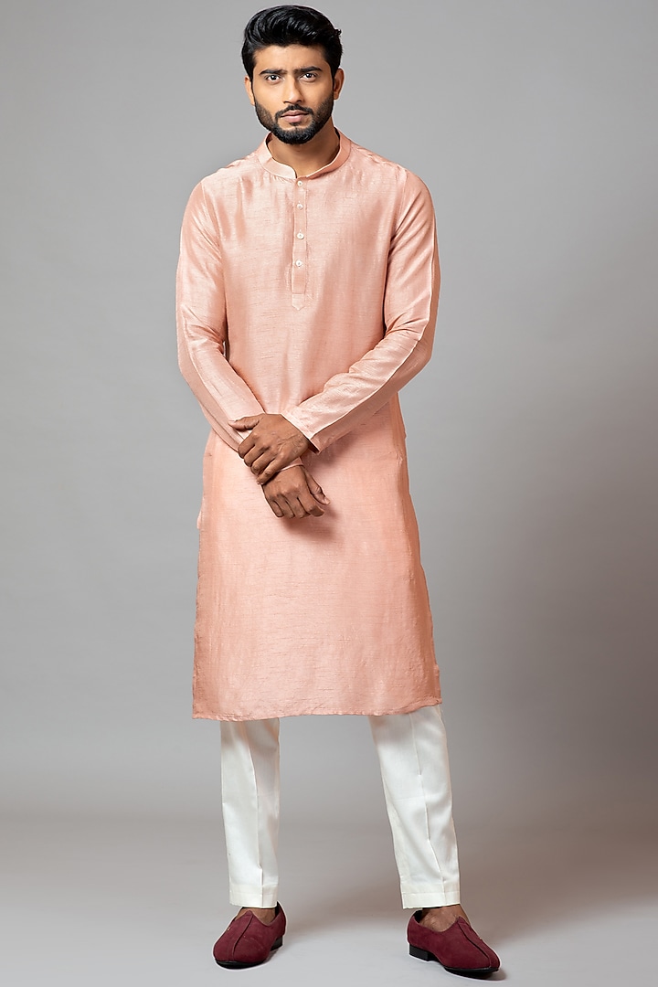 Onion Pink Bamboo Silk Kurta Set by PAARSH at Pernia's Pop Up Shop