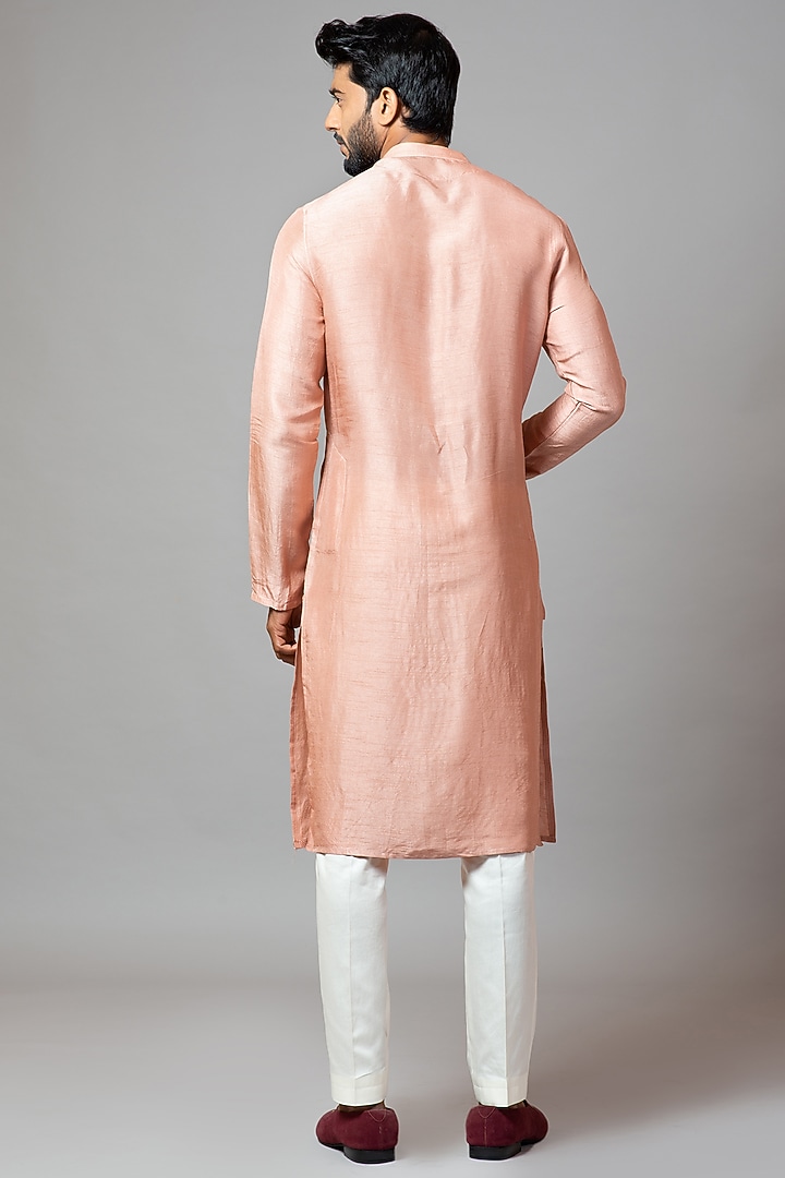 Onion Pink Bamboo Silk Kurta Set by PAARSH at Pernia's Pop Up Shop