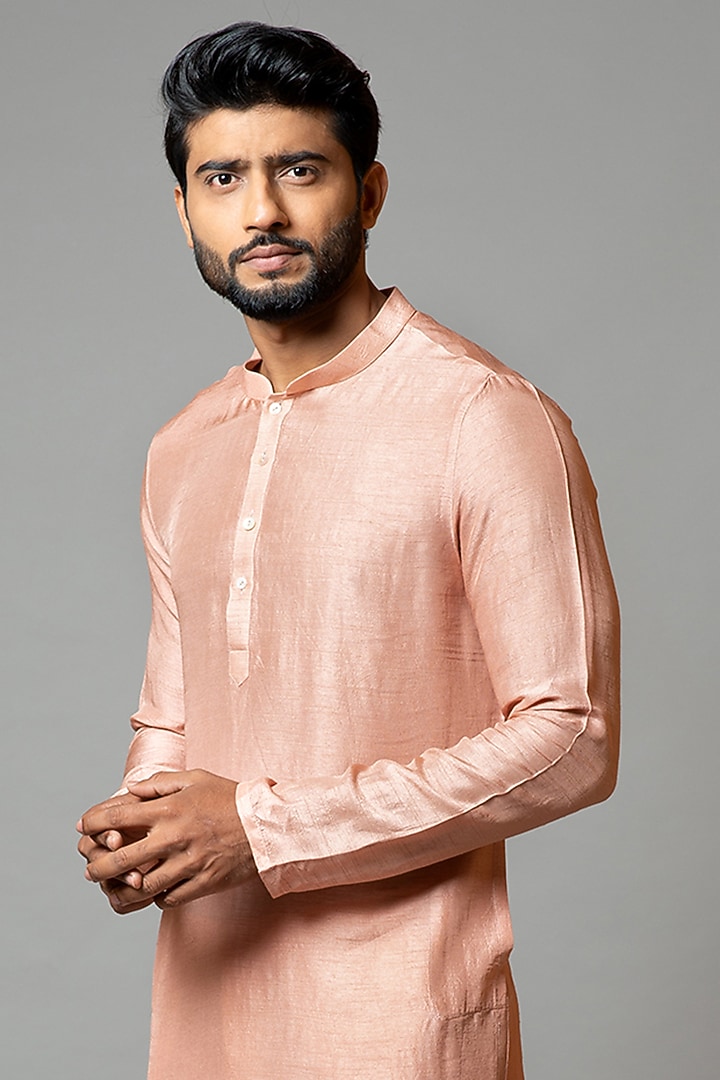 Onion Pink Bamboo Silk Kurta Set by PAARSH at Pernia's Pop Up Shop