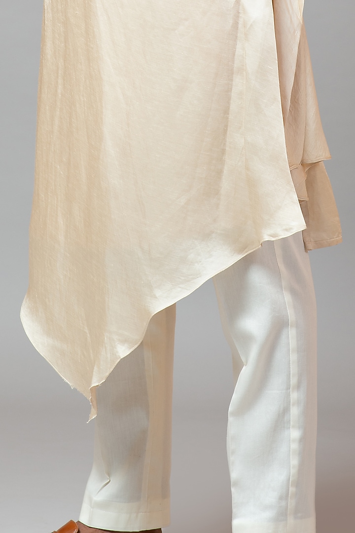 Champagne Embroidered Draped Kurta Set by PAARSH at Pernia's Pop Up Shop