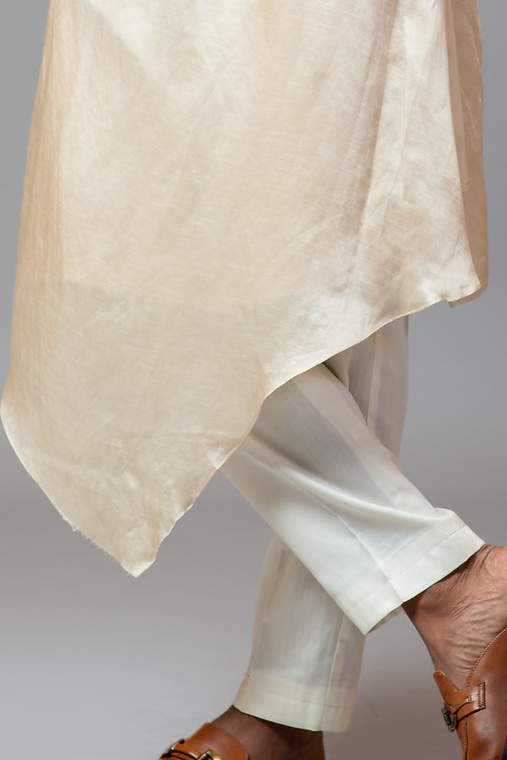 Cream Plain Kora Hand Embroidered Nehru Jacket Set by PAARSH at Pernia's Pop Up Shop