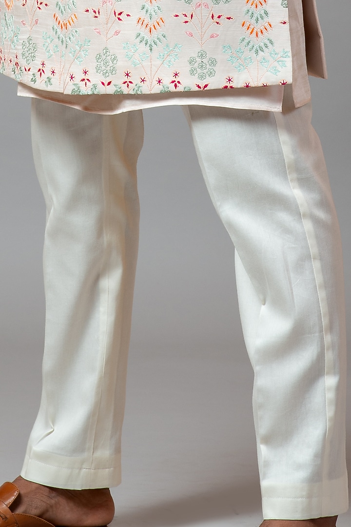 Faded Pink Embroidered Long Nehru Jacket With Kurta Set by PAARSH at Pernia's Pop Up Shop