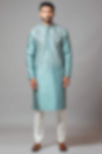 Turquoise Embroidered Kurta Set by PAARSH