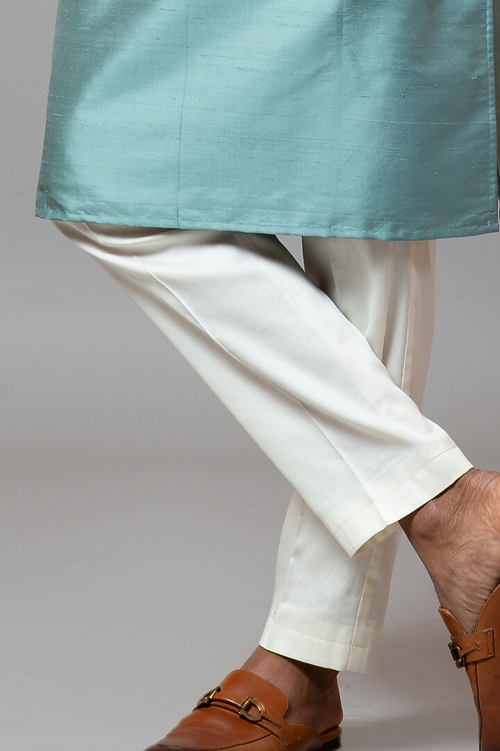 Turquoise Steel Gota Patti Embroidered Kurta Set by PAARSH at Pernia's Pop Up Shop