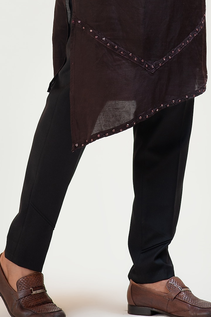 Coco Brown Linen Satin Embroidered Kurta Set by PAARSH at Pernia's Pop Up Shop