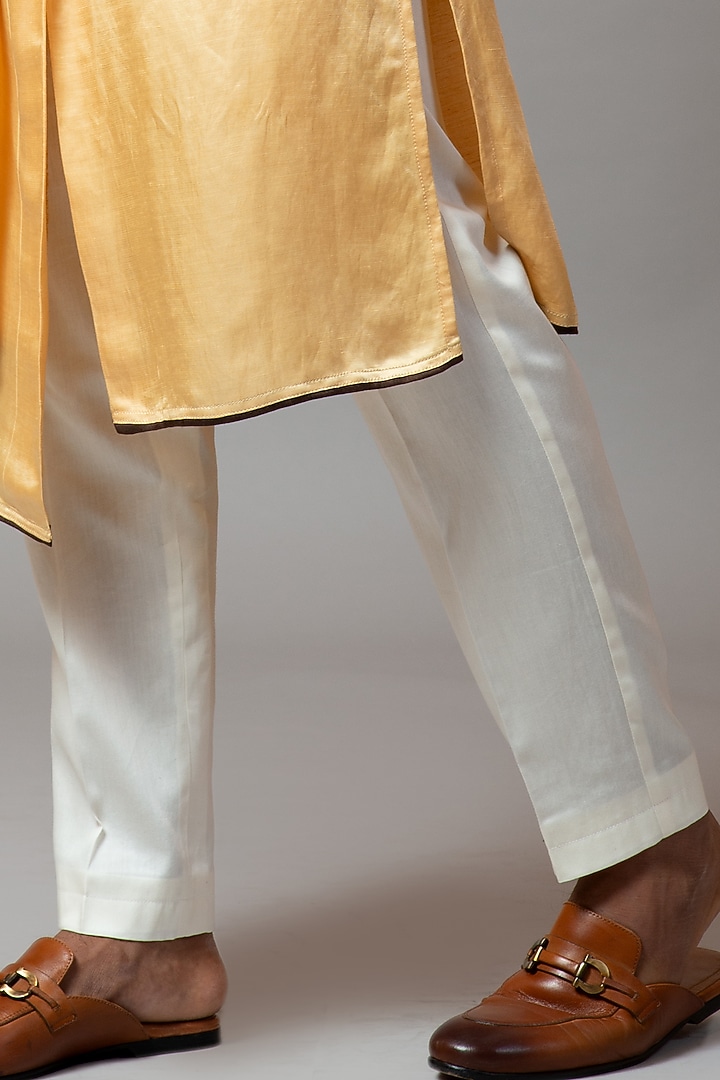 Dull Mustard Linen Satin Floral Embroidered Nehru Jacket Set by PAARSH at Pernia's Pop Up Shop