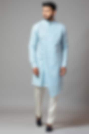 Powder Blue Linen Satin Kurta Set by PAARSH at Pernia's Pop Up Shop