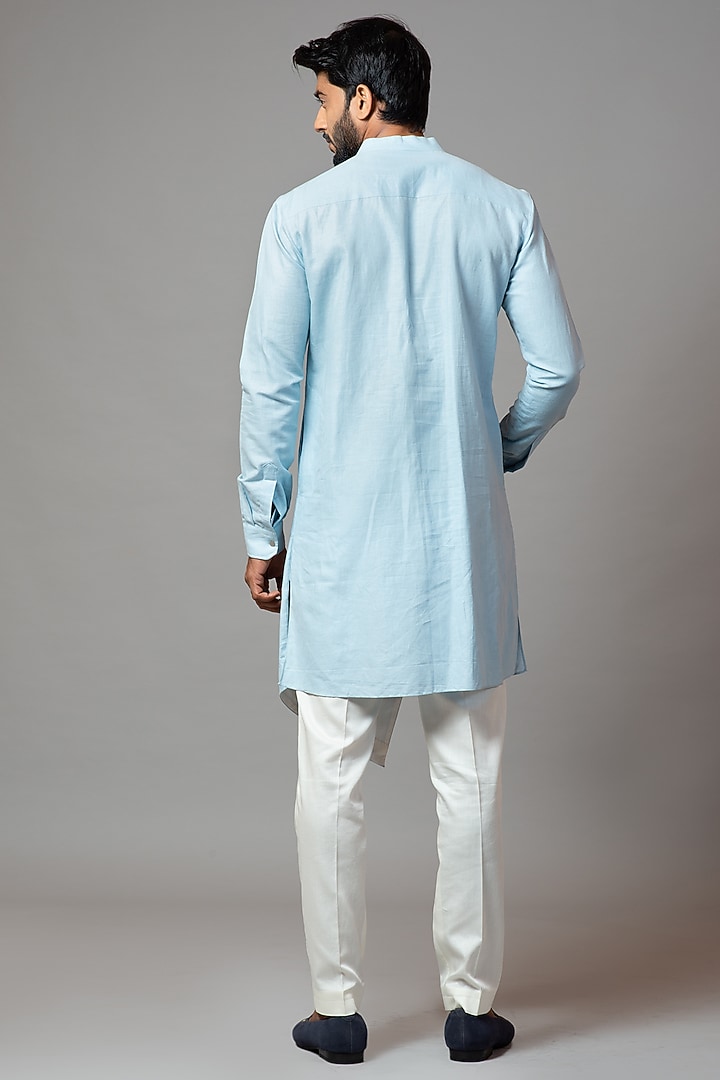 Powder Blue Linen Satin Kurta Set by PAARSH at Pernia's Pop Up Shop