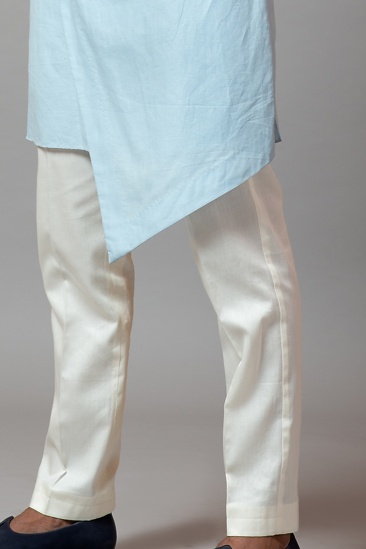 Powder Blue Linen Satin Kurta Set by PAARSH at Pernia's Pop Up Shop