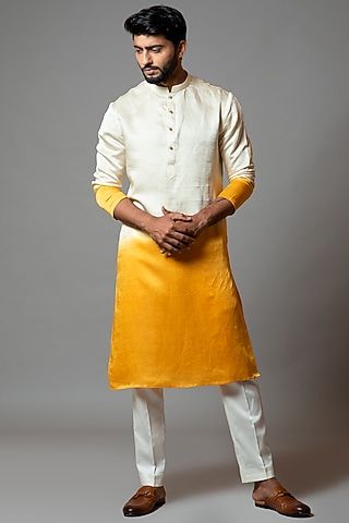 Cream & Yellow Ombre Kurta Set by PAARSH