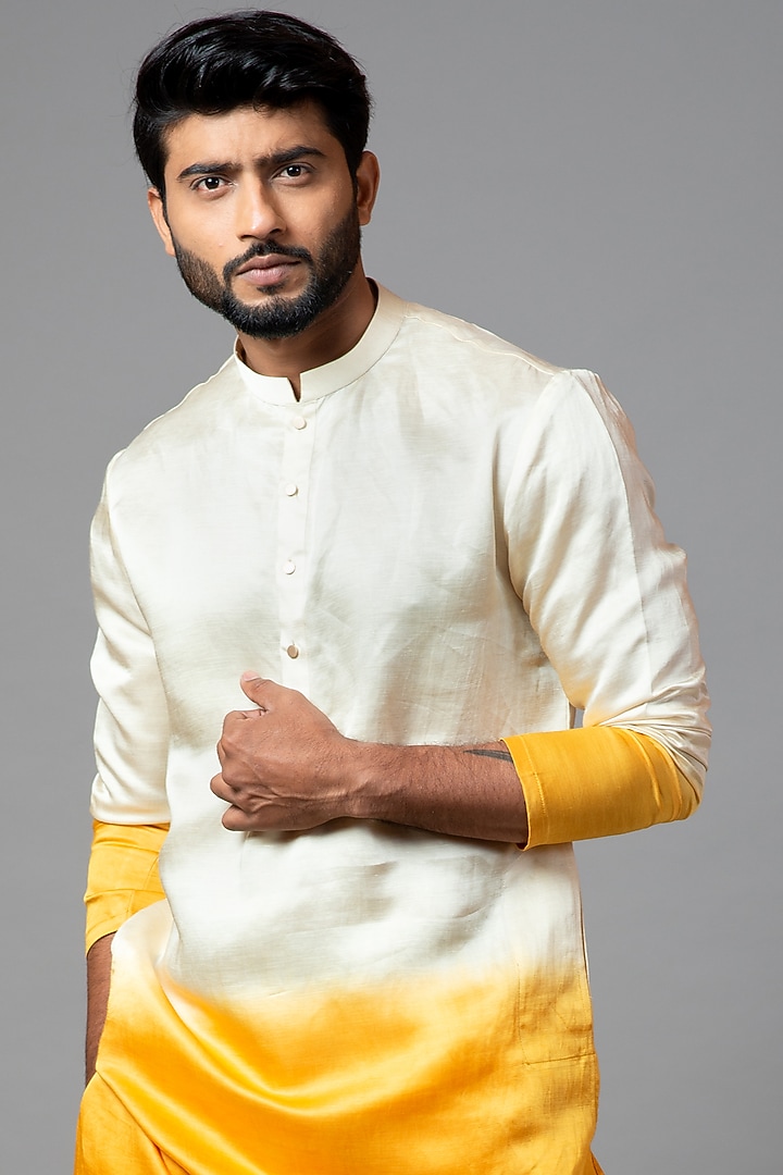Cream & Yellow Ombre Kurta Set by PAARSH at Pernia's Pop Up Shop
