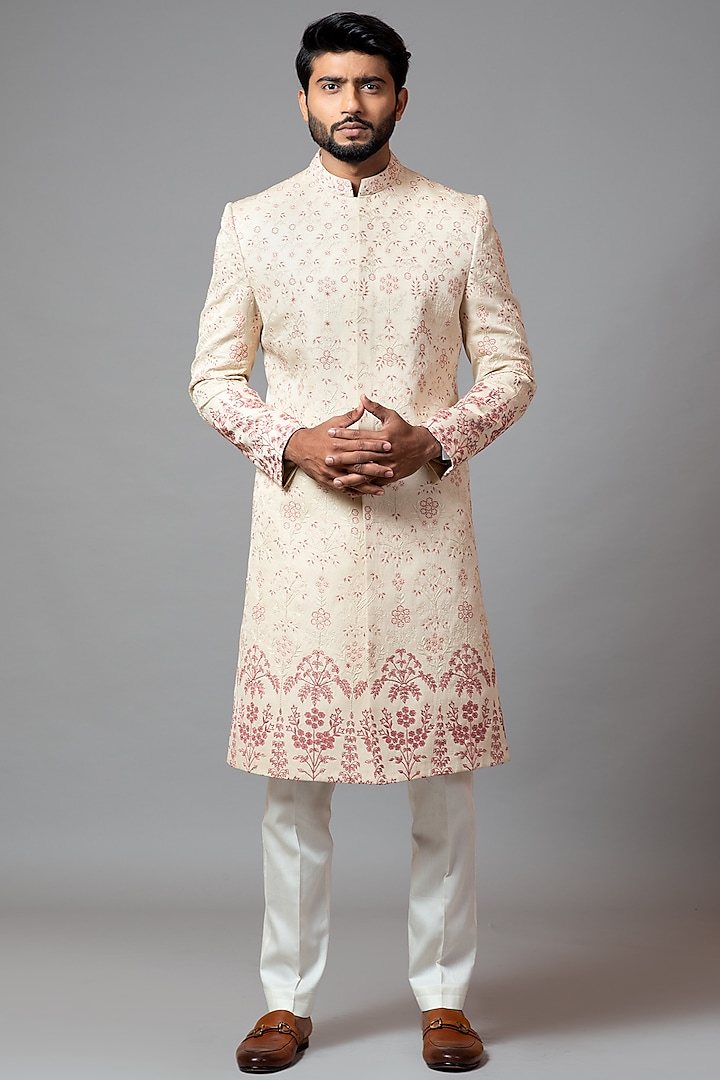 Champagne Embroidered Sherwani Set by PAARSH