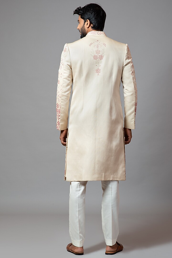 Champagne Embroidered Wedding Sherwani Set by PAARSH at Pernia's Pop Up Shop