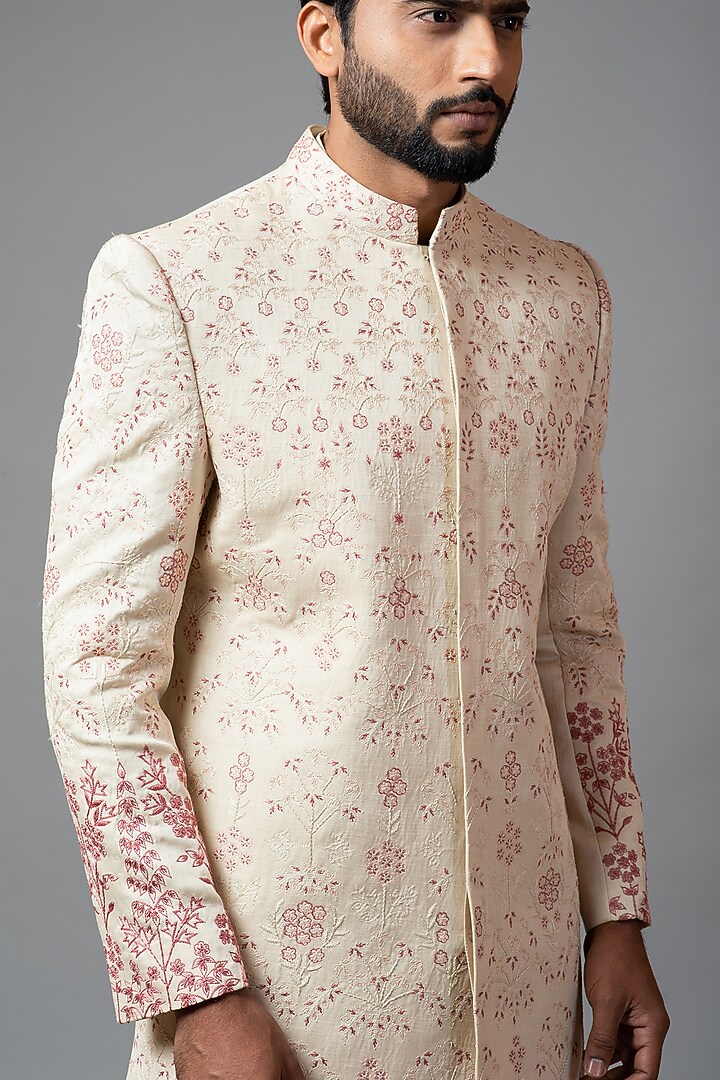 Champagne Embroidered Wedding Sherwani Set by PAARSH at Pernia's Pop Up Shop