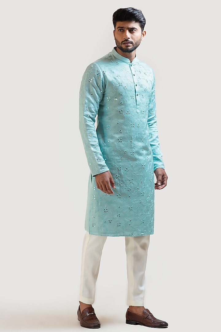 Baby Blue Embroidered Kurta Set by PAARSH at Pernia's Pop Up Shop