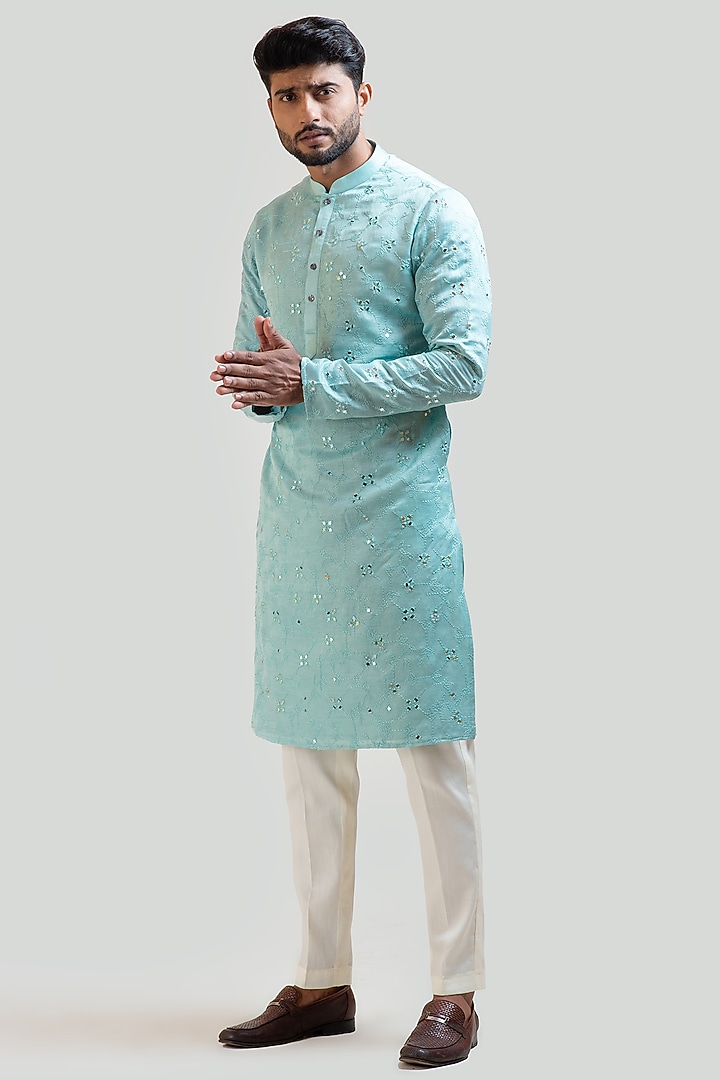 Baby Blue Embroidered Kurta Set by PAARSH at Pernia's Pop Up Shop