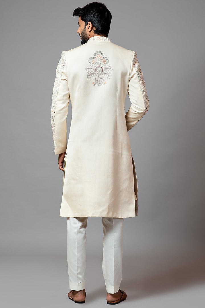 Ivory Embroidered Wedding Sherwani Set by PAARSH at Pernia's Pop Up Shop