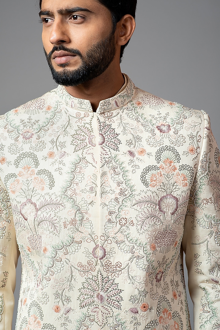 Ivory Embroidered Wedding Sherwani Set by PAARSH at Pernia's Pop Up Shop