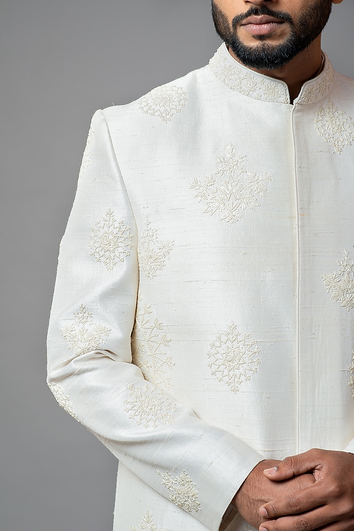 White Embroidered Wedding Sherwani Set by PAARSH at Pernia's Pop Up Shop