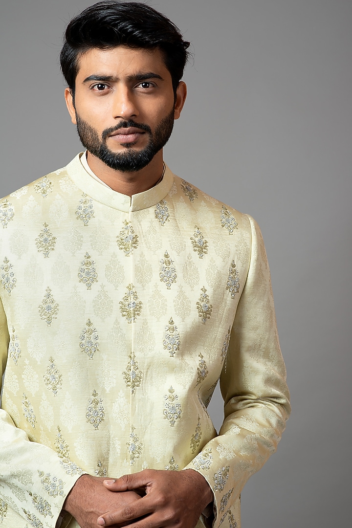 Mint Green Embroidered Wedding Sherwani Set by PAARSH at Pernia's Pop Up Shop