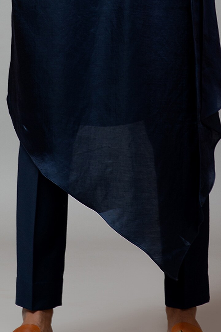 Navy Blue Embroidered Nehru Jacket With Kurta Set by PAARSH at Pernia's Pop Up Shop