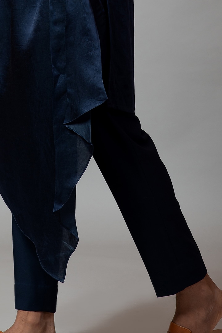 Navy Blue Suiting Nehru Jacket With Kurta Set by PAARSH at Pernia's Pop Up Shop