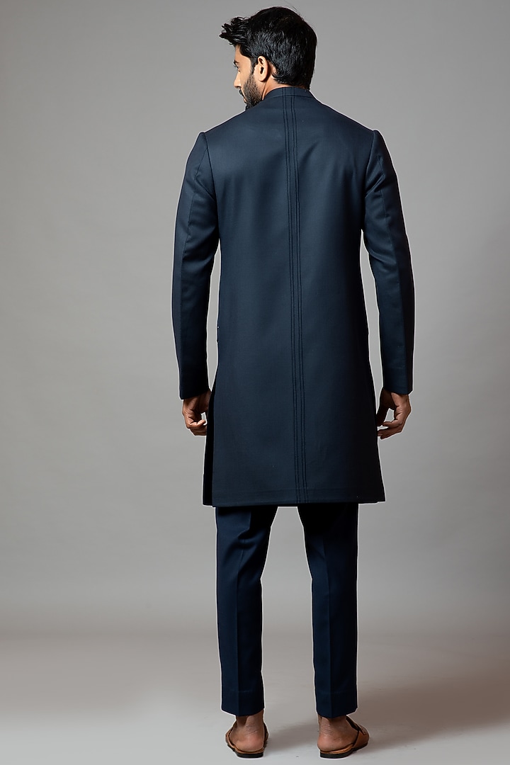 Navy Blue Embroidered Wedding Indowestern Set by PAARSH at Pernia's Pop Up Shop