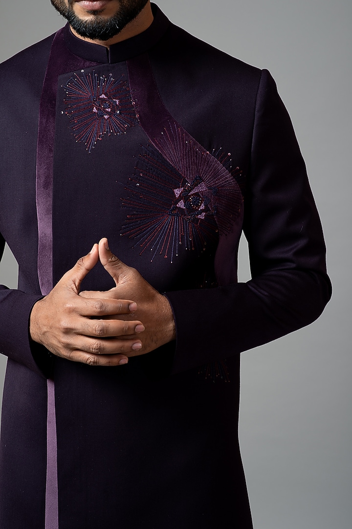 Deep Purple Embroidered Indo-Western Jacket Set by PAARSH at Pernia's Pop Up Shop