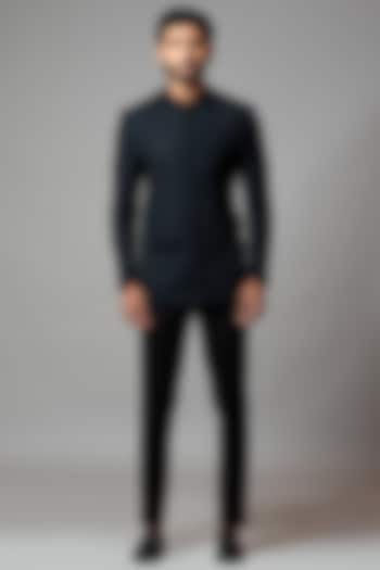 Black Embroidered Wedding Bandhgala Jacket Set by PAARSH at Pernia's Pop Up Shop