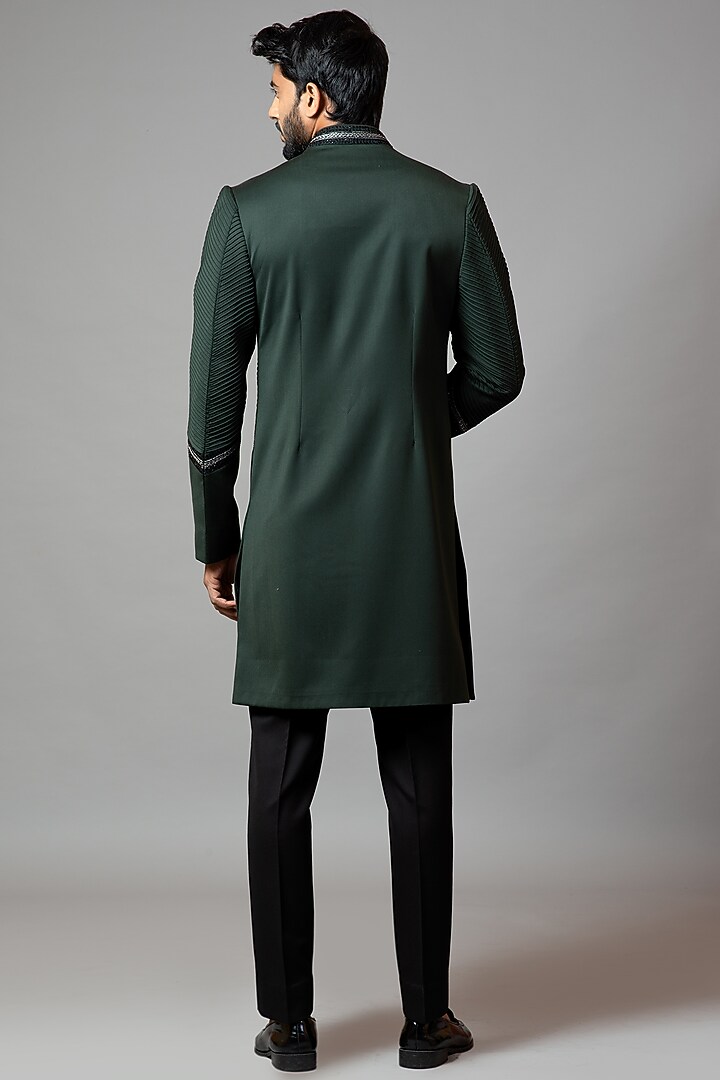 Bottle Green Embroidered Wedding Sherwani Set by PAARSH at Pernia's Pop Up Shop
