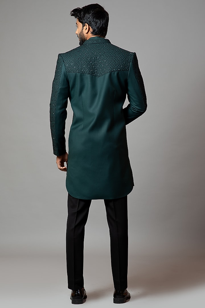 Emerald Green Embroidered Wedding Indowestern Jacket Set by PAARSH at Pernia's Pop Up Shop